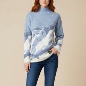 Tahari Mountain Scene Cozy Mock Neck Sweater